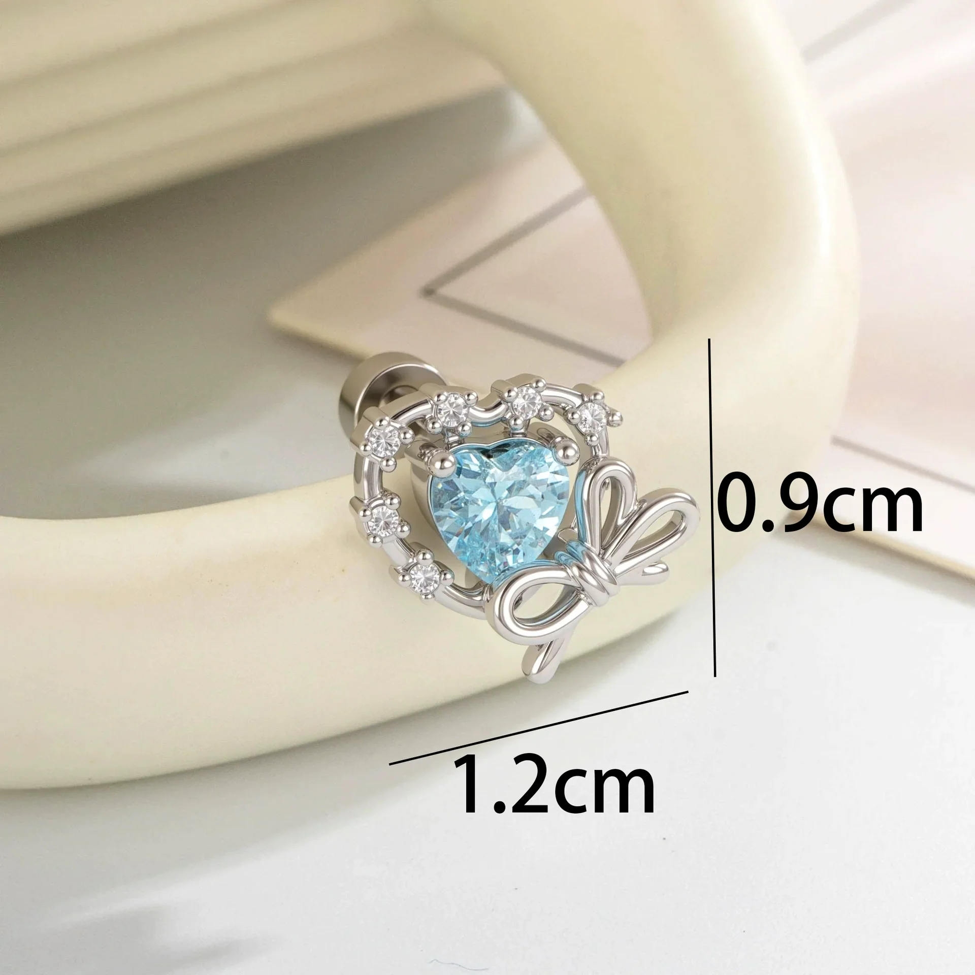 Cartilage Piercing Ear Bone Nail Metal Heart Shape Zircon Diamond Unisex - Image 6