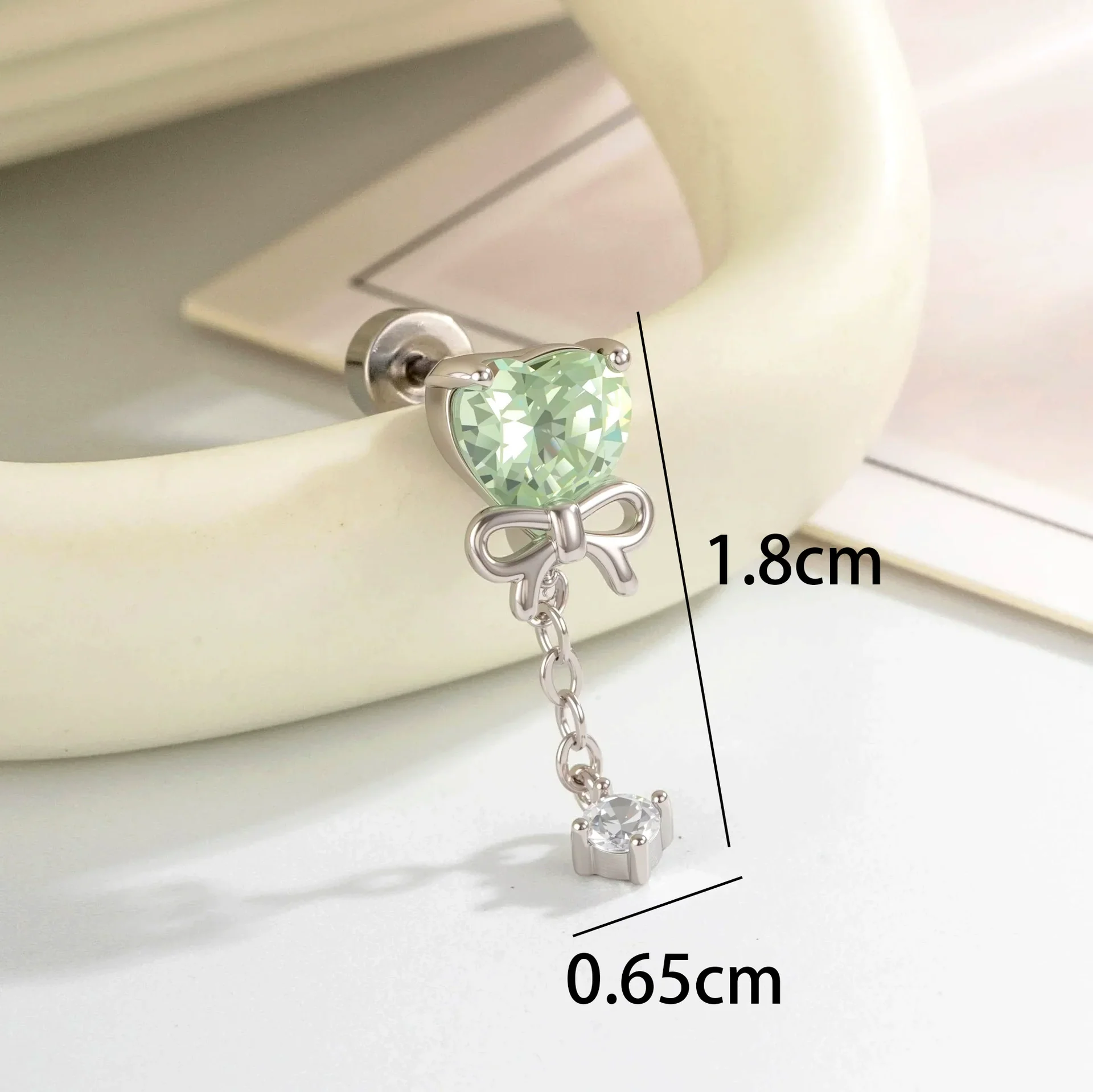 Cartilage Piercing Ear Bone Nail Metal Heart Shape Zircon Diamond Unisex - Image 9