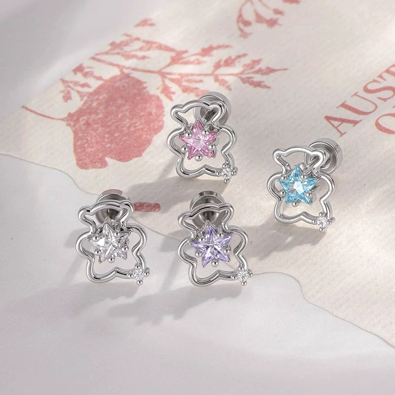 Cartilage Piercing Ear Bone Nail Metal Star Shape With Diamond Design For Unisex