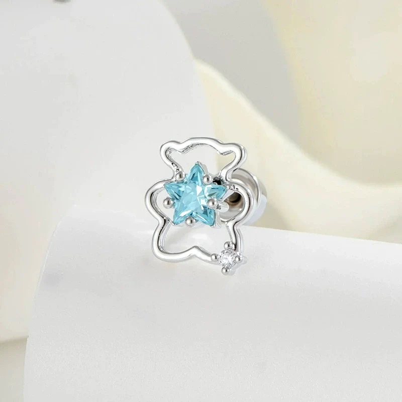 Cartilage Piercing Ear Bone Nail Metal Star Shape With Diamond Design For Unisex - Image 2