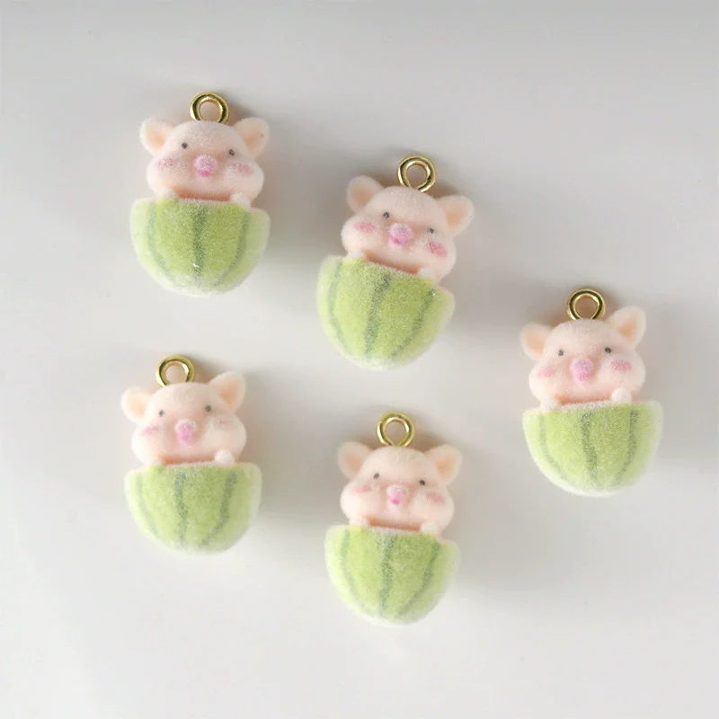 Cartoon Cute Pink Pig Kitten Stereo Resin Spray Velvet Handmade Jewelry Pendant Bracelet Necklace Earrings - Image 3