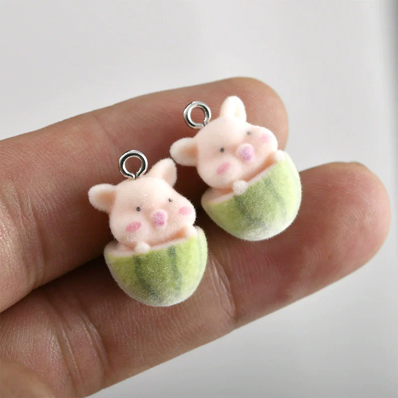 Cartoon Cute Pink Pig Kitten Stereo Resin Spray Velvet Handmade Jewelry Pendant Bracelet Necklace Earrings - Image 8