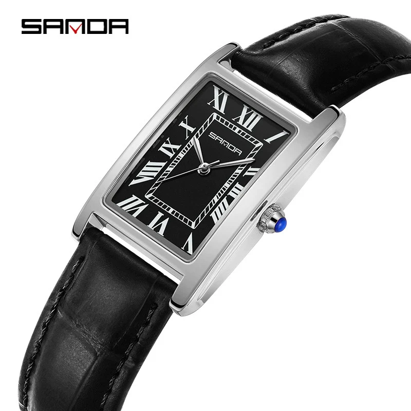 Casual Belt Quartz Watch Retro Style Square Shape For Men And Women Alloy Alloy Case Stainless Steel Buckle - Image 2