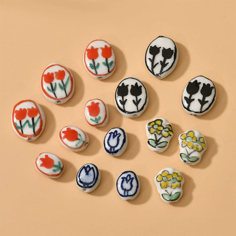 Ceramic Handpainted Little Daisy Flower Beads Jewelry Accessories For Diy Bracelet Necklace Earring