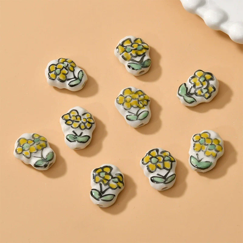 Ceramic Handpainted Little Daisy Flower Beads Jewelry Accessories For Diy Bracelet Necklace Earring - Image 3