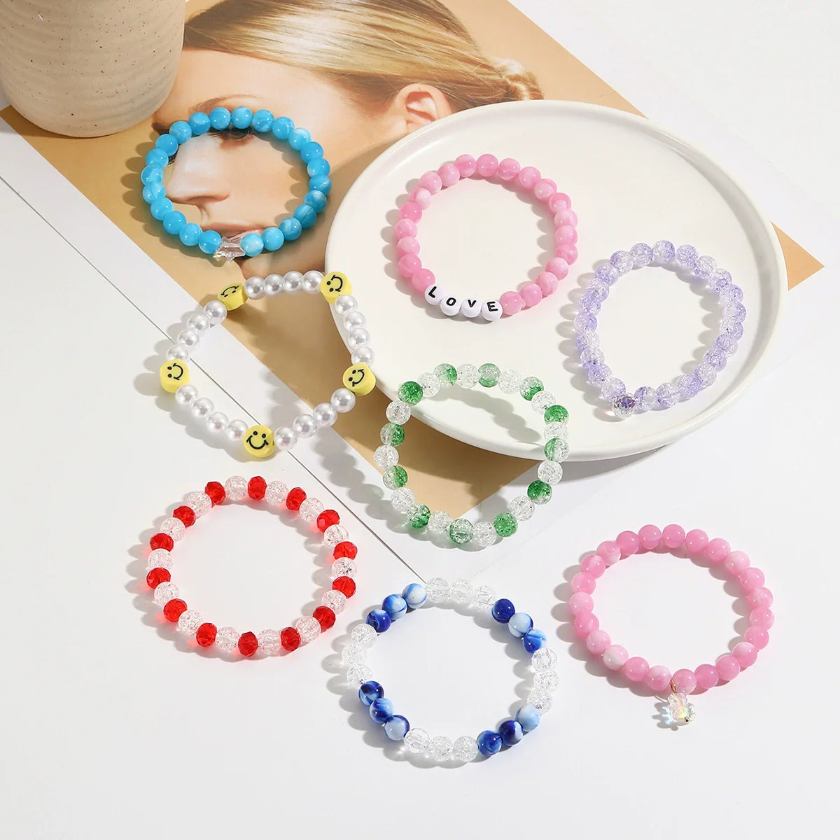Children's Plastic Resin Beaded Heart Shaped Cartoon Style Electroplated Diy Bracelet Jewelry Accessories - Image 3