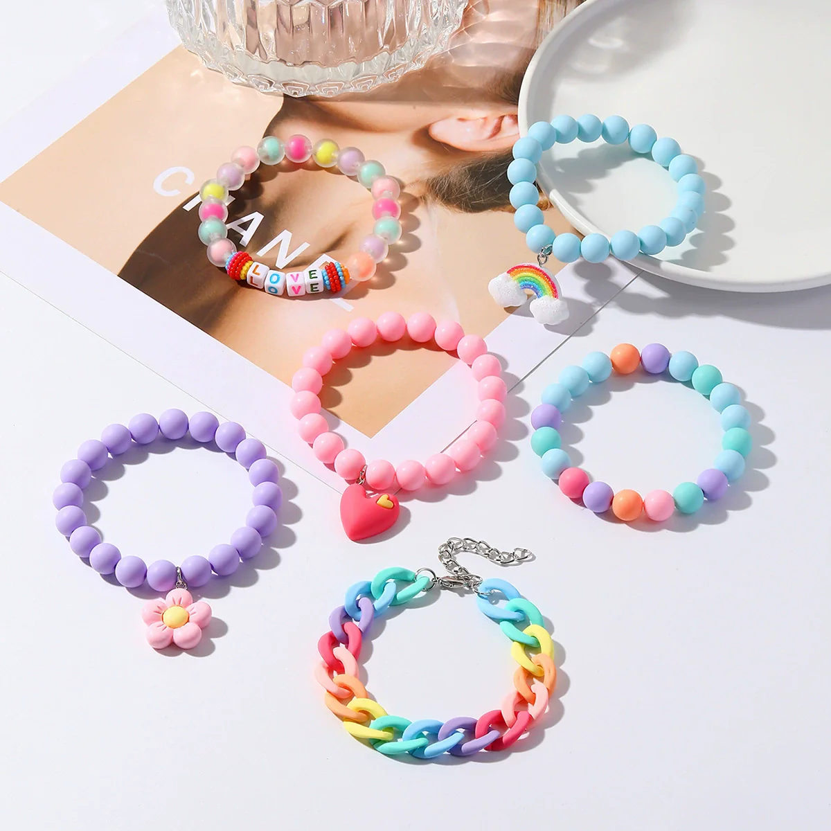 Children's Plastic Resin Beaded Heart Shaped Cartoon Style Electroplated Diy Bracelet Jewelry Accessories - Image 4