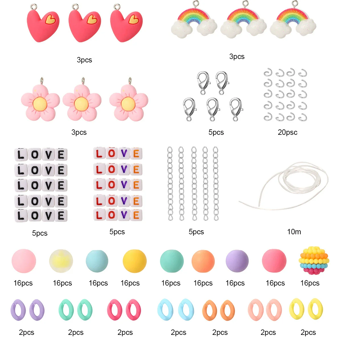 Children's Plastic Resin Beaded Heart Shaped Cartoon Style Electroplated Diy Bracelet Jewelry Accessories - Image 5