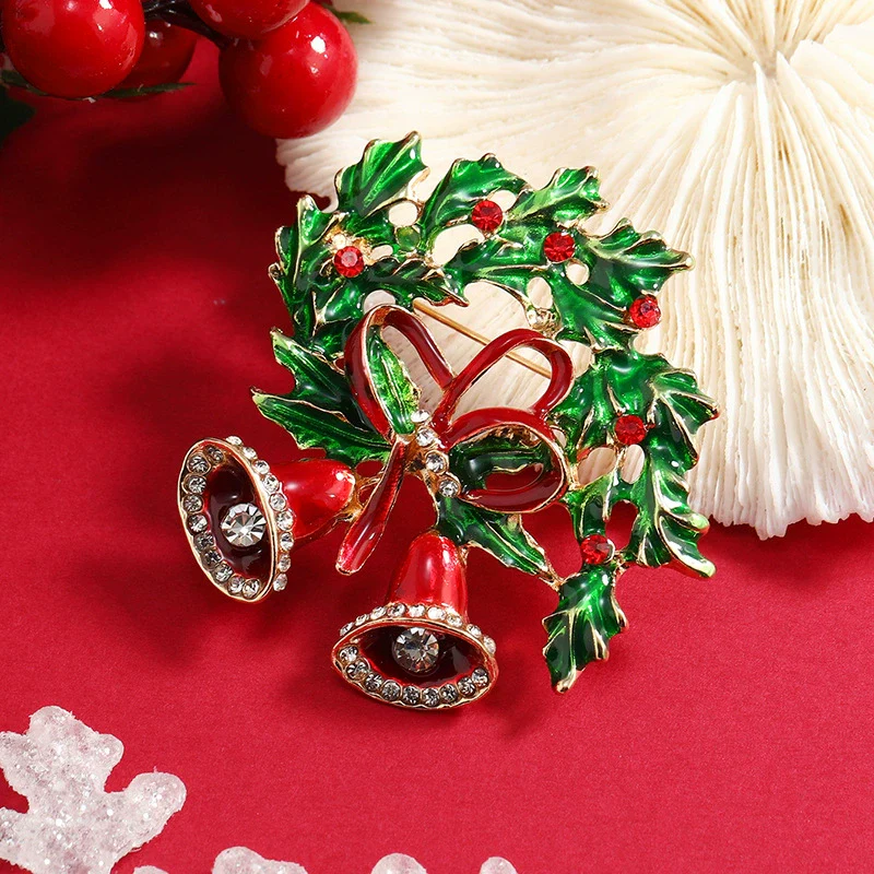 Christmas Bell Brooch Alloy Rhinestone Diamond Style Accessories For Women And Unisex - Image 2