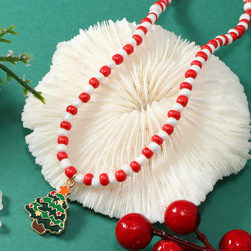 Christmas Necklace Alloy Soft Pottery Rice Beads Geometric Pendant For Women - Image 8