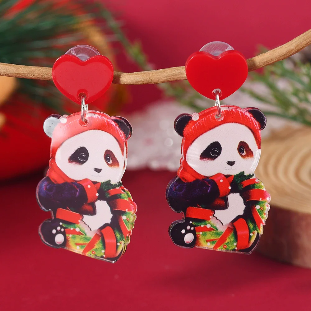 Christmas Printed Acrylic Double Sided Earrings With Snowman Snowflake Elk Gingerbread Man Panda Minimalist Style Unisex - Image 2