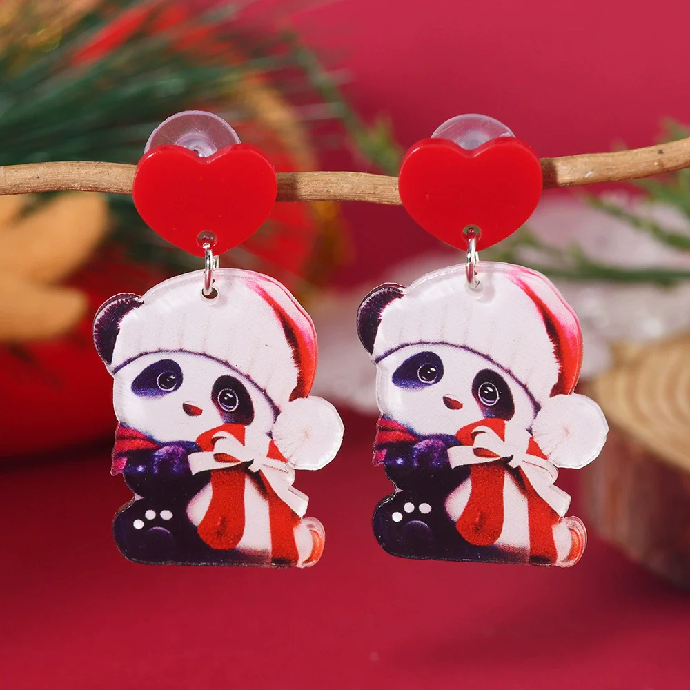 Christmas Printed Acrylic Double Sided Earrings With Snowman Snowflake Elk Gingerbread Man Panda Minimalist Style Unisex - Image 3