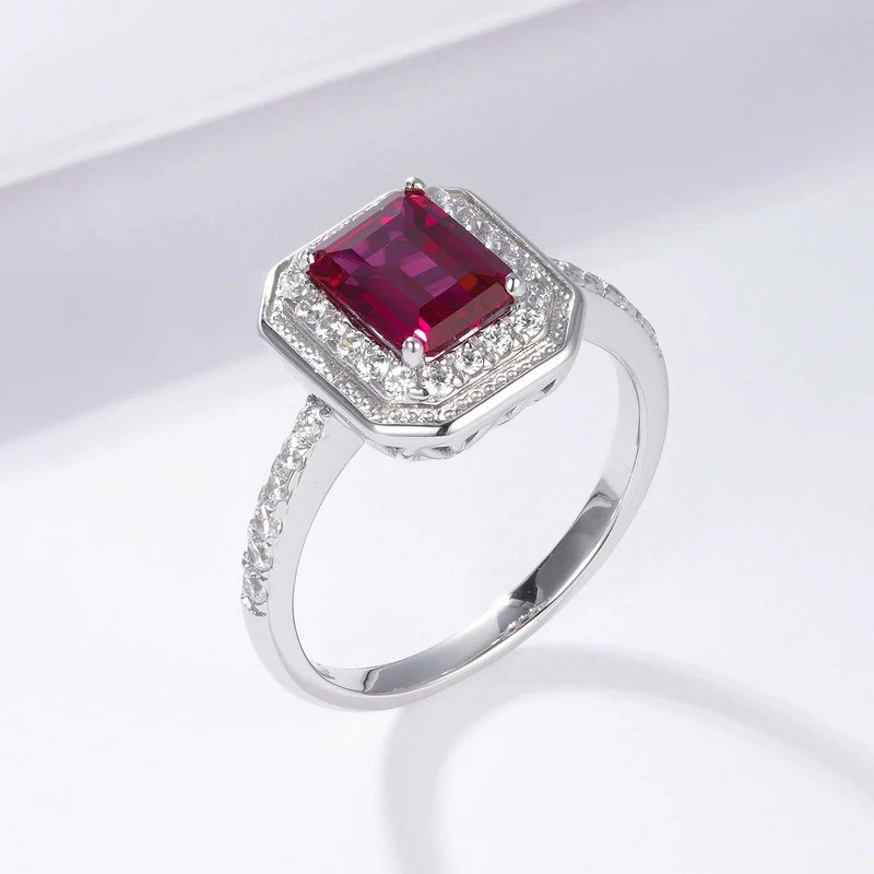 Classic Geometric Cultivated Emerald Women's Vintage Ring 925 Silver - Image 5