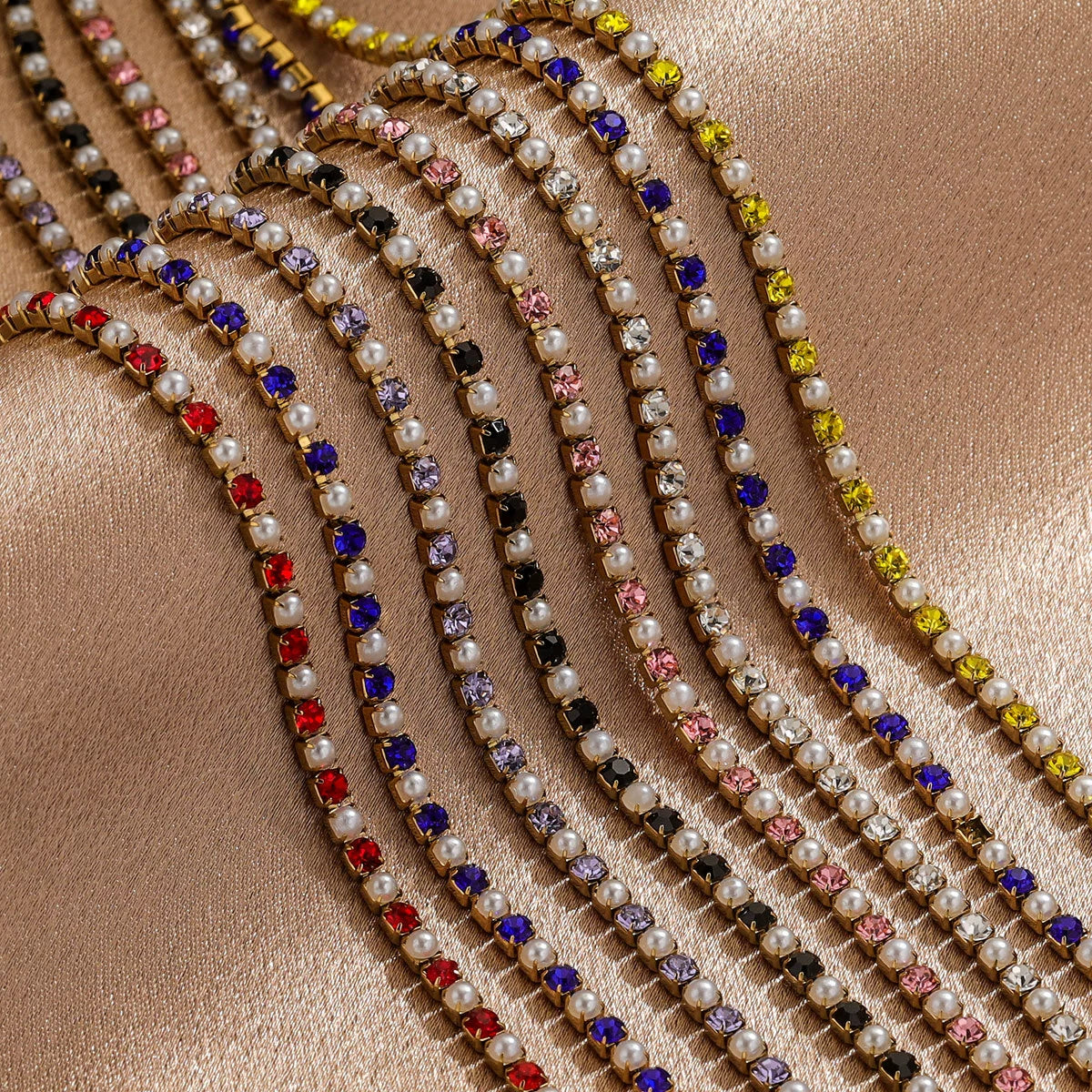 Clothing Accessories Stainless Steel Crystal Pearl Claw Chain Square Electroplated Jewelry Chain
