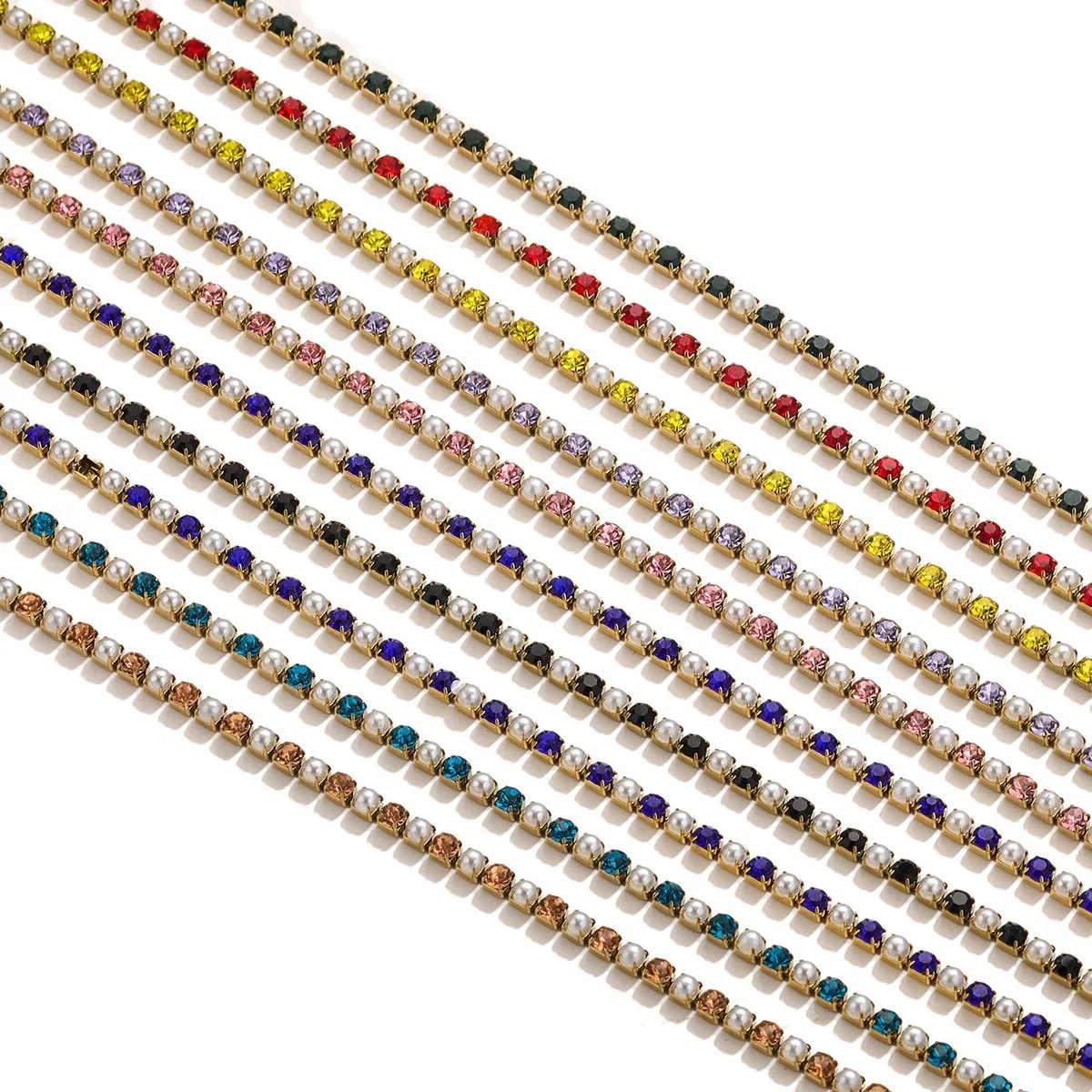 Clothing Accessories Stainless Steel Crystal Pearl Claw Chain Square Electroplated Jewelry Chain - Image 5
