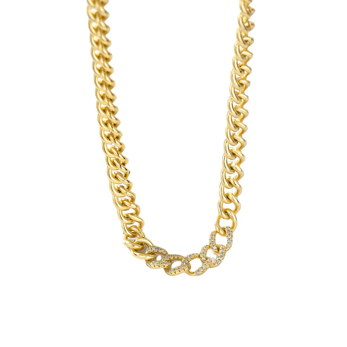 Copper 18K Gold Plated Zircon Rough Cuban Chain Necklace For Women With Geometric Styling - Image 5