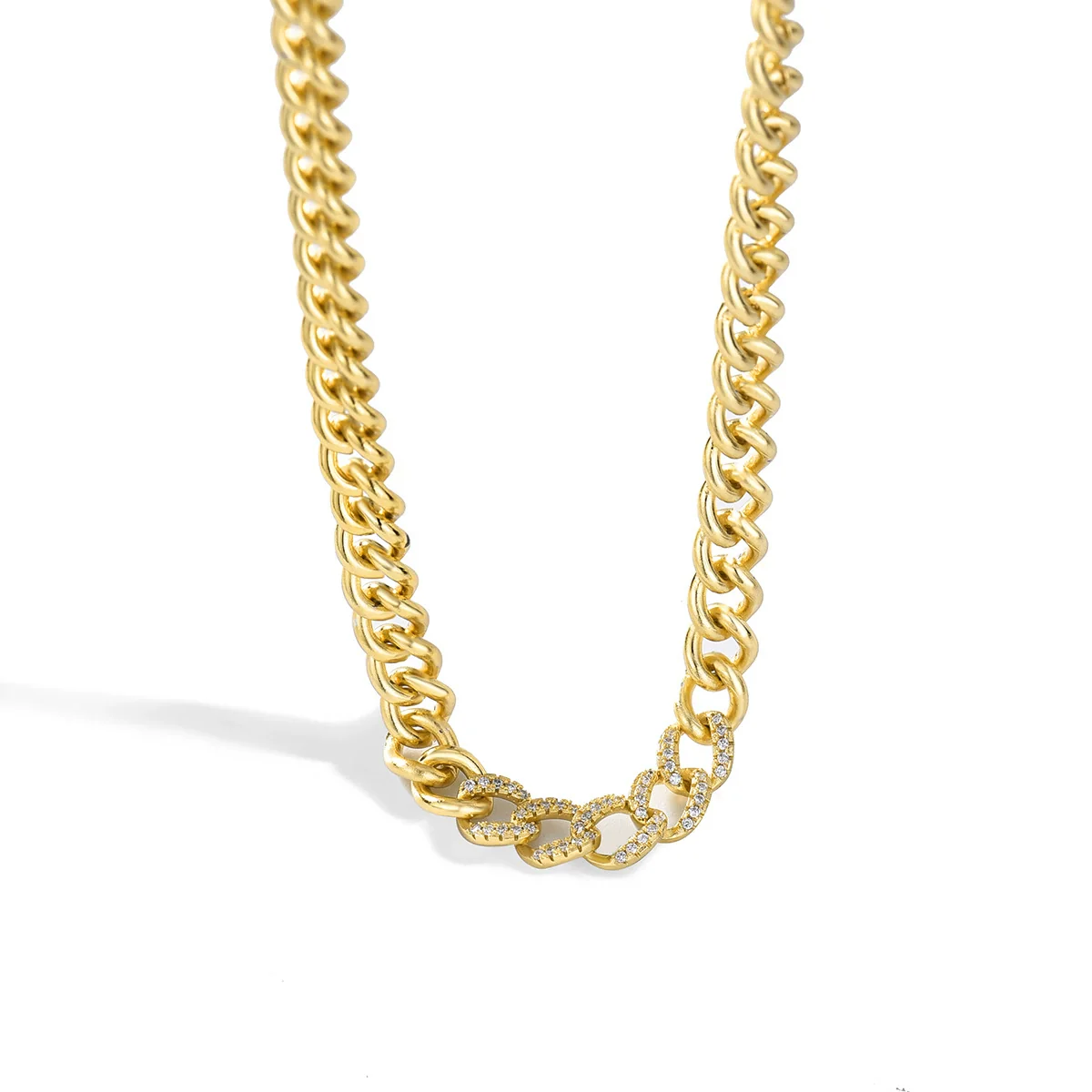 Copper 18K Gold Plated Zircon Rough Cuban Chain Necklace For Women With Geometric Styling - Image 6