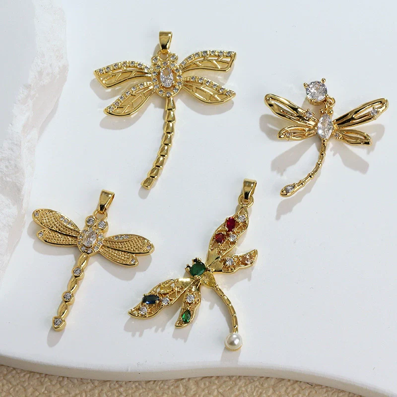 Copper Animal Zodiac Microinlaid 18K Goldplated Jewelry Dragonfly Pendant For Women - Image 2