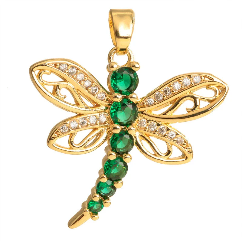 Copper Animal Zodiac Microinlaid 18K Goldplated Jewelry Dragonfly Pendant For Women - Image 5