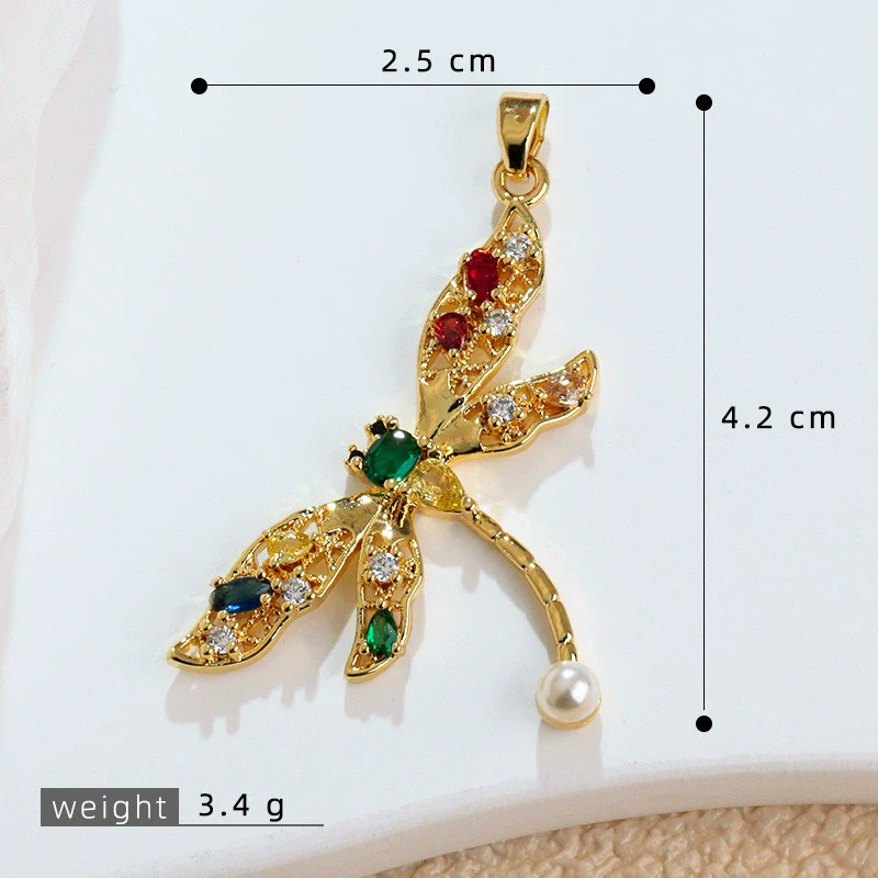 Copper Animal Zodiac Microinlaid 18K Goldplated Jewelry Dragonfly Pendant For Women - Image 6