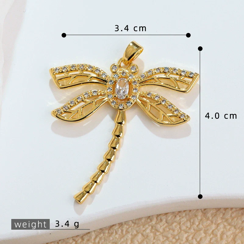 Copper Animal Zodiac Microinlaid 18K Goldplated Jewelry Dragonfly Pendant For Women - Image 9
