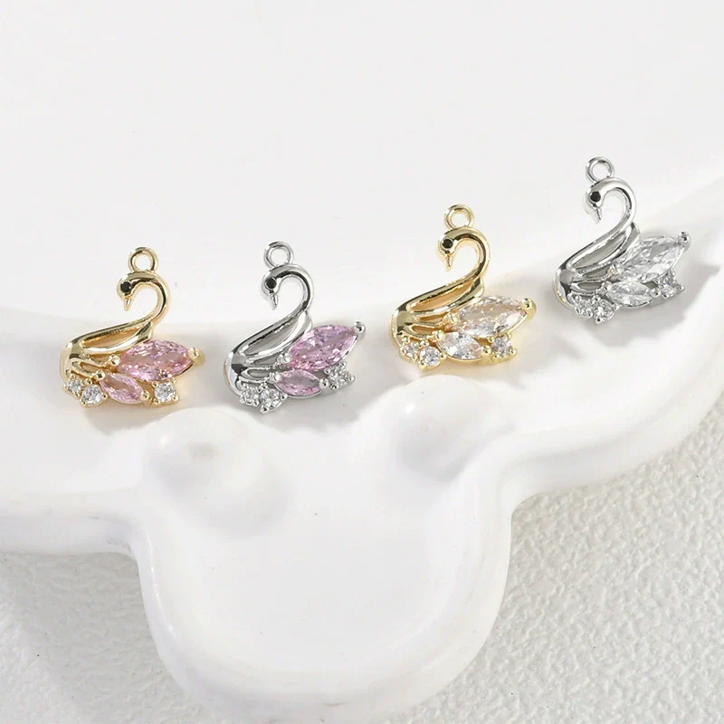 Copper Cygnet Pendant Jewelry Accessories Electroplated Hand Made With Sweet Powder Zirconium