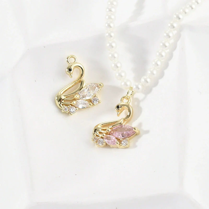 Copper Cygnet Pendant Jewelry Accessories Electroplated Hand Made With Sweet Powder Zirconium - Image 2