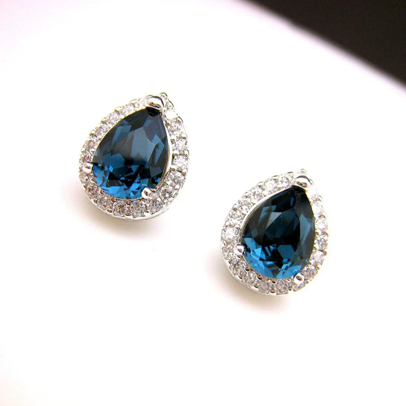 Copper Drop Shape Sapphire Earrings For Women Simple Style - Image 2