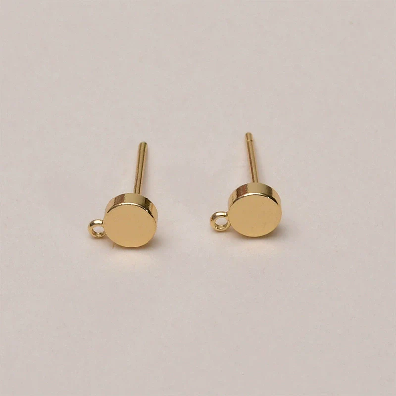 Copper Electroplated 14K True Gold Color Round Ear Jewelry Base Material Accessories With Hanging Silver Pin - Image 5