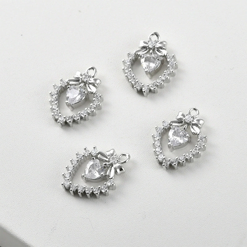 Copper Electroplated Heart Bow Inlaid Zircon Pendant Jewelry Accessories - Image 7