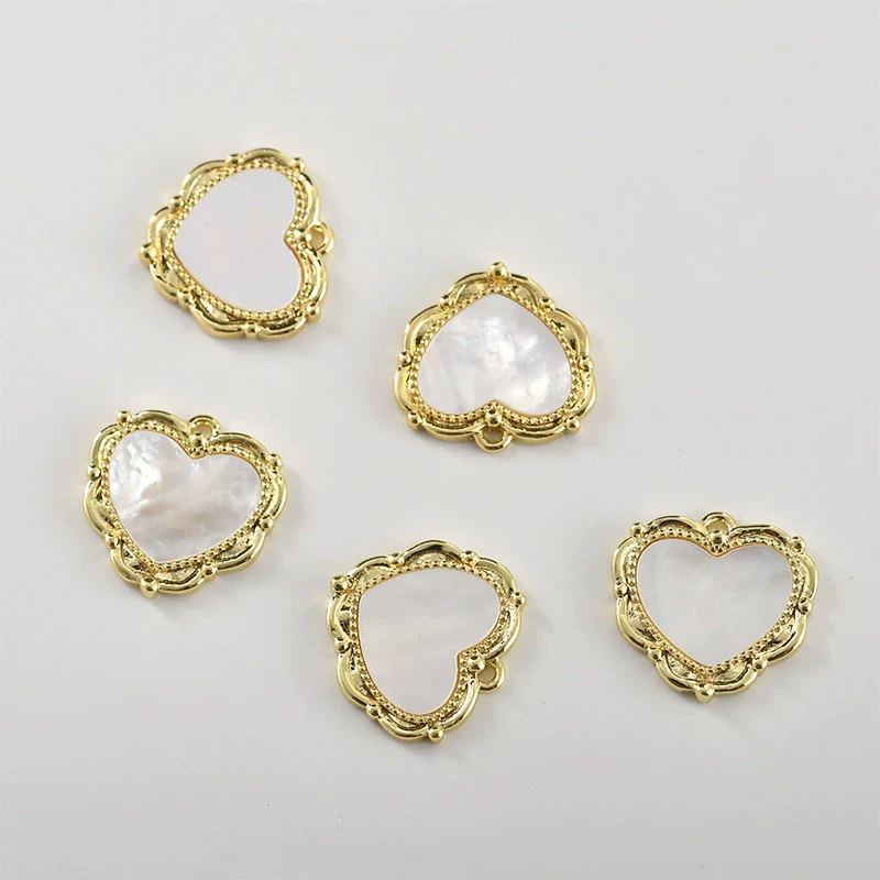 Copper Electroplated Heart Inlaid Shell Pendant Jewelry Accessories Material - Image 2
