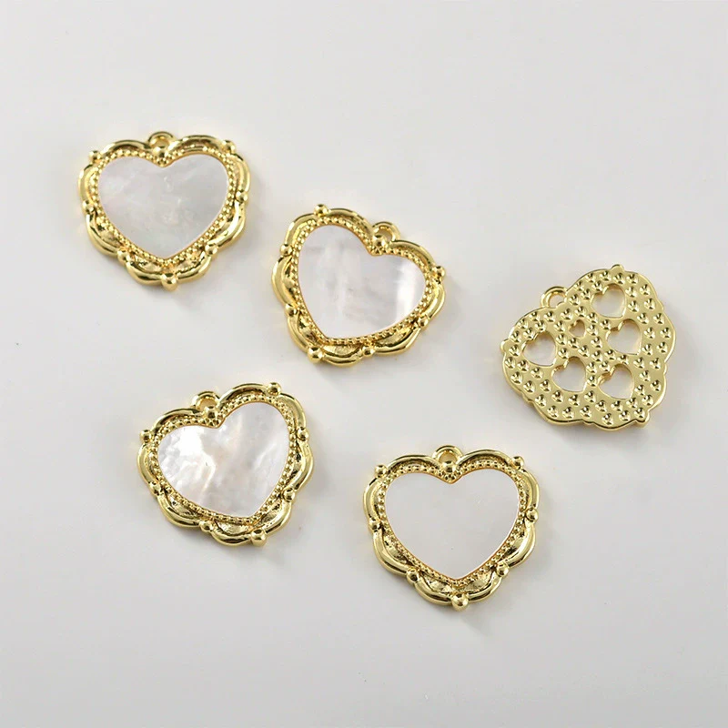 Copper Electroplated Heart Inlaid Shell Pendant Jewelry Accessories Material - Image 3