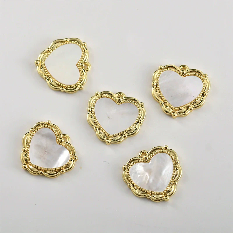 Copper Electroplated Heart Inlaid Shell Pendant Jewelry Accessories Material - Image 4