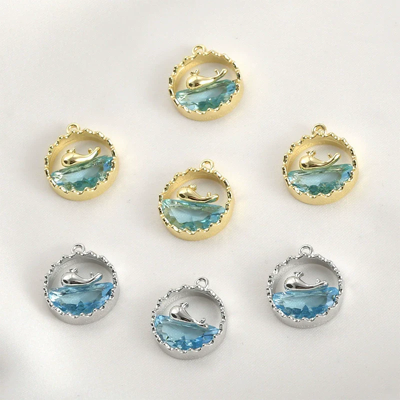 Copper Electroplated Ocean Whale Crystal Round Pendant Handmade Jewelry Accessories