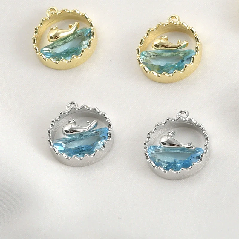Copper Electroplated Ocean Whale Crystal Round Pendant Handmade Jewelry Accessories - Image 2