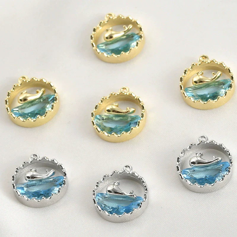 Copper Electroplated Ocean Whale Crystal Round Pendant Handmade Jewelry Accessories - Image 3