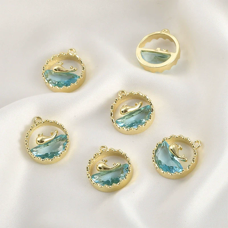 Copper Electroplated Ocean Whale Crystal Round Pendant Handmade Jewelry Accessories - Image 6