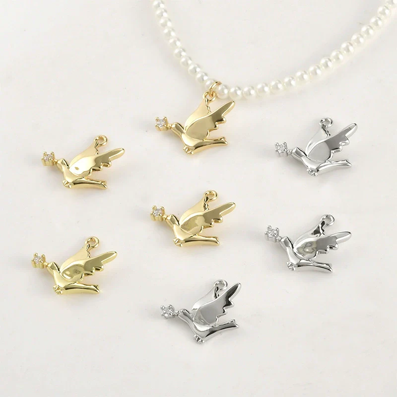 Copper Electroplated Pocket Color Zirconium Peace Pigeon Small Bird Pendant Jewelry Accessories