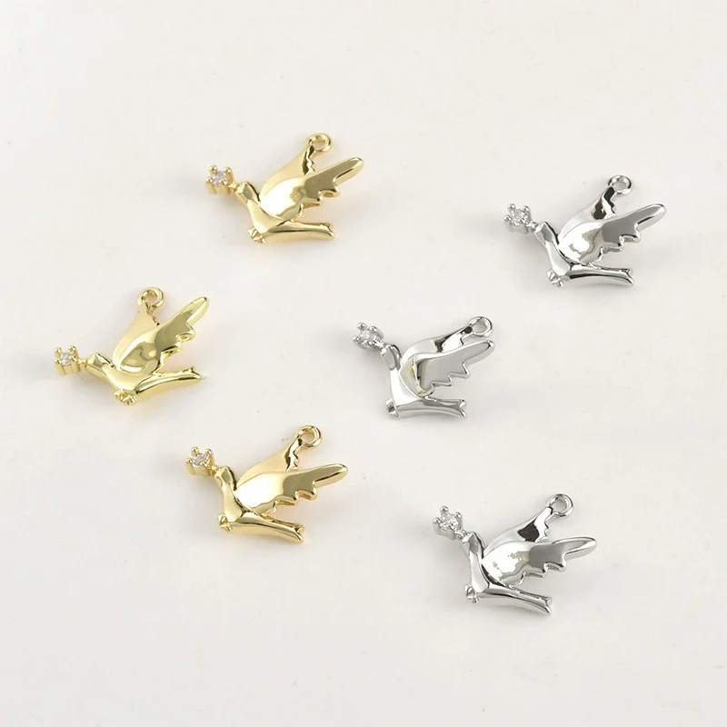 Copper Electroplated Pocket Color Zirconium Peace Pigeon Small Bird Pendant Jewelry Accessories - Image 3