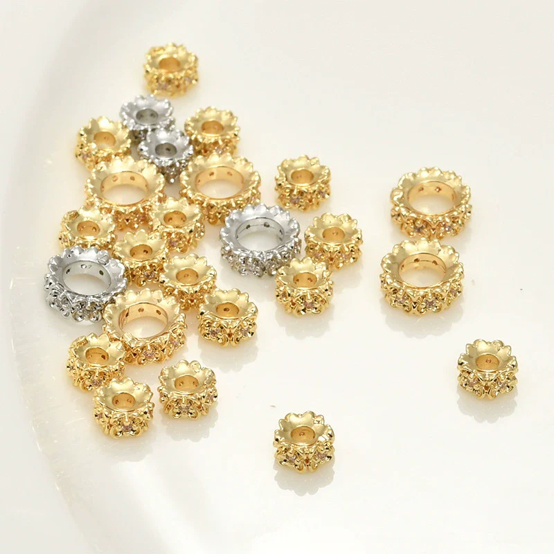 Copper Electroplated Real Gold Geometric Small Flower Zircon Large Hole Beads Jewelry Making Material For Bracelet Necklace Earring - Image 4