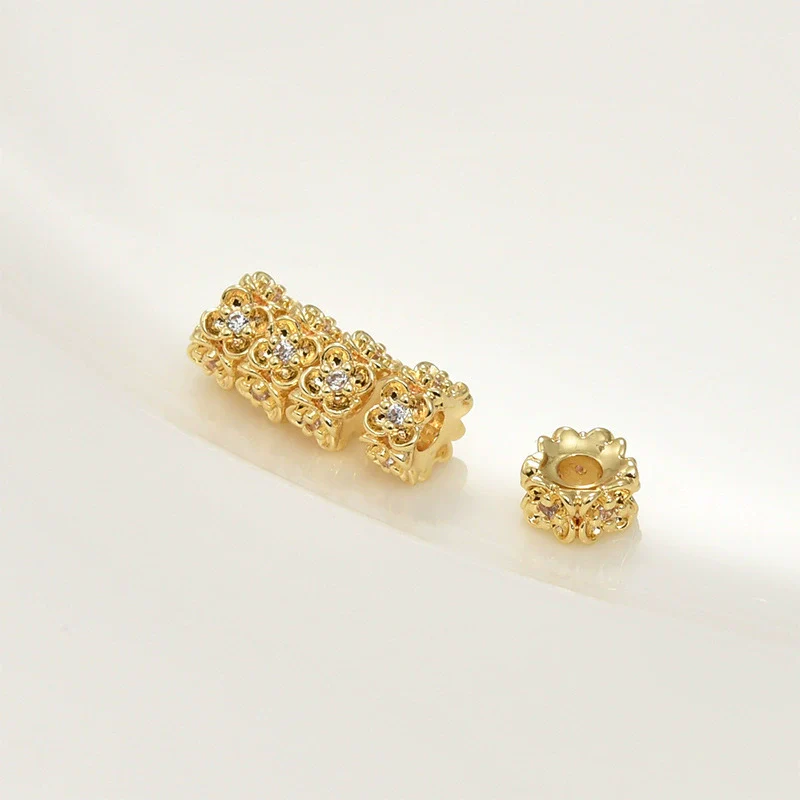 Copper Electroplated Real Gold Geometric Small Flower Zircon Large Hole Beads Jewelry Making Material For Bracelet Necklace Earring - Image 6