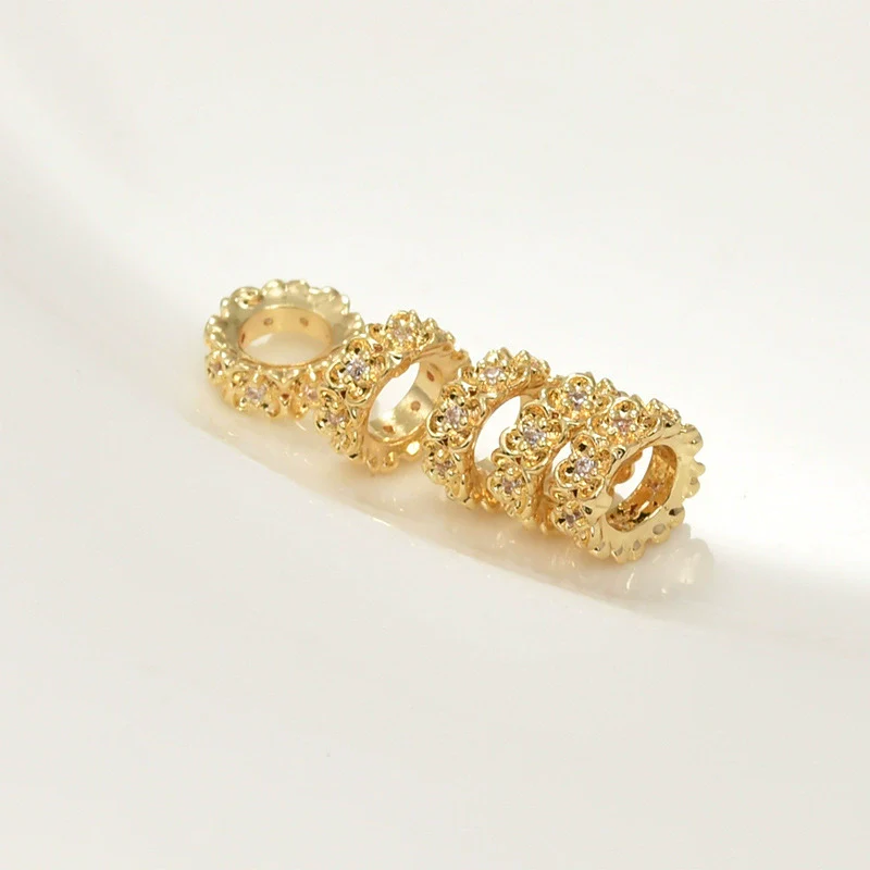 Copper Electroplated Real Gold Geometric Small Flower Zircon Large Hole Beads Jewelry Making Material For Bracelet Necklace Earring - Image 8