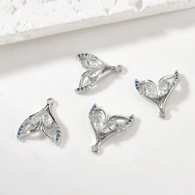 Copper Electroplated Sea Blue Zircon Fishtail Shell Pendant Jewelry Bracelet Necklace Earrings - Image 11