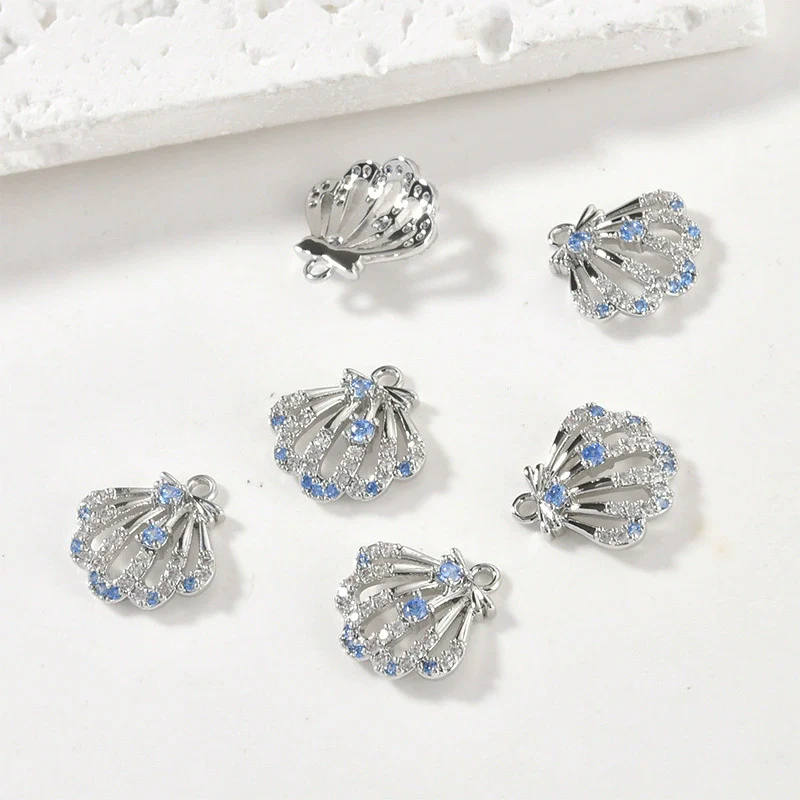 Copper Electroplated Sea Blue Zircon Fishtail Shell Pendant Jewelry Bracelet Necklace Earrings - Image 9