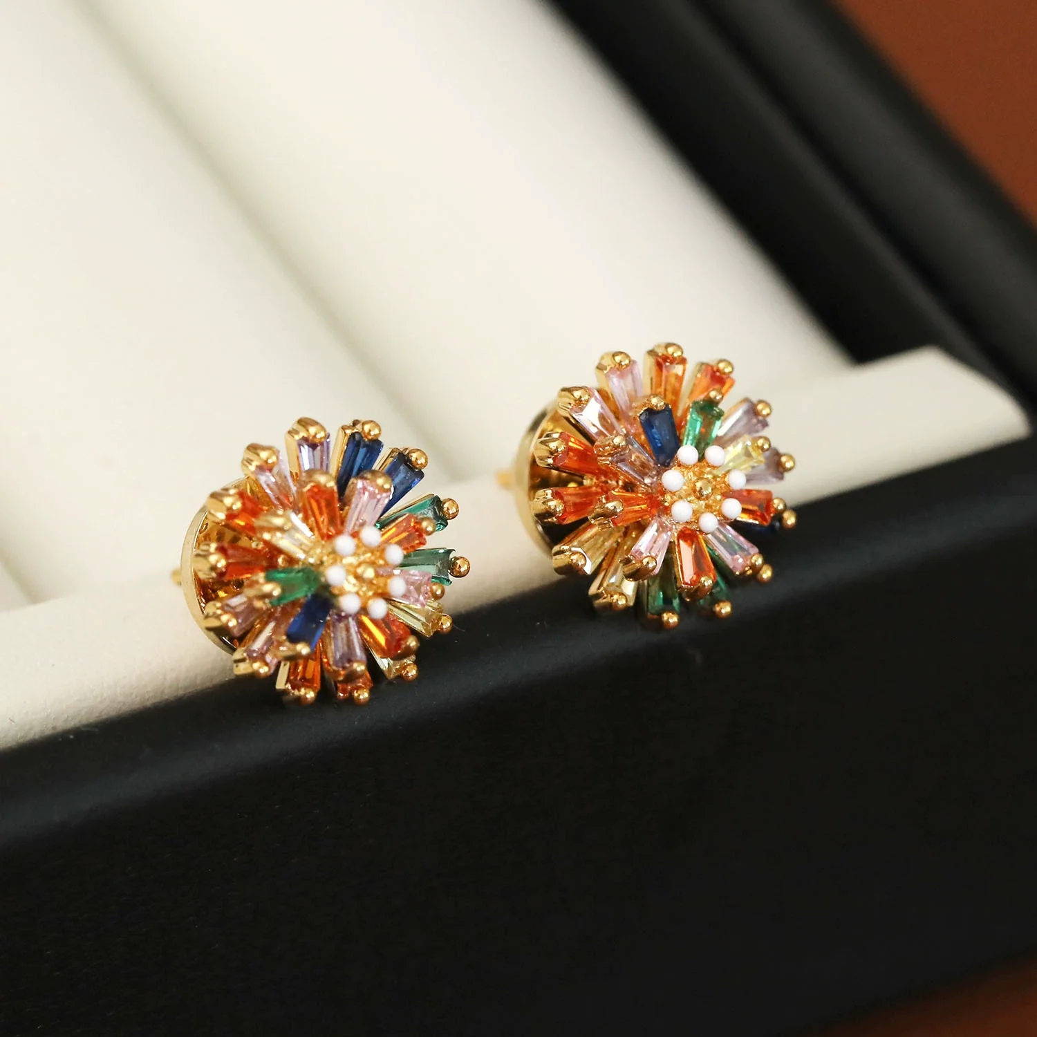 Copper Fashion Geometric And Flower Pattern Stud Earrings 18K Goldplated - Image 3