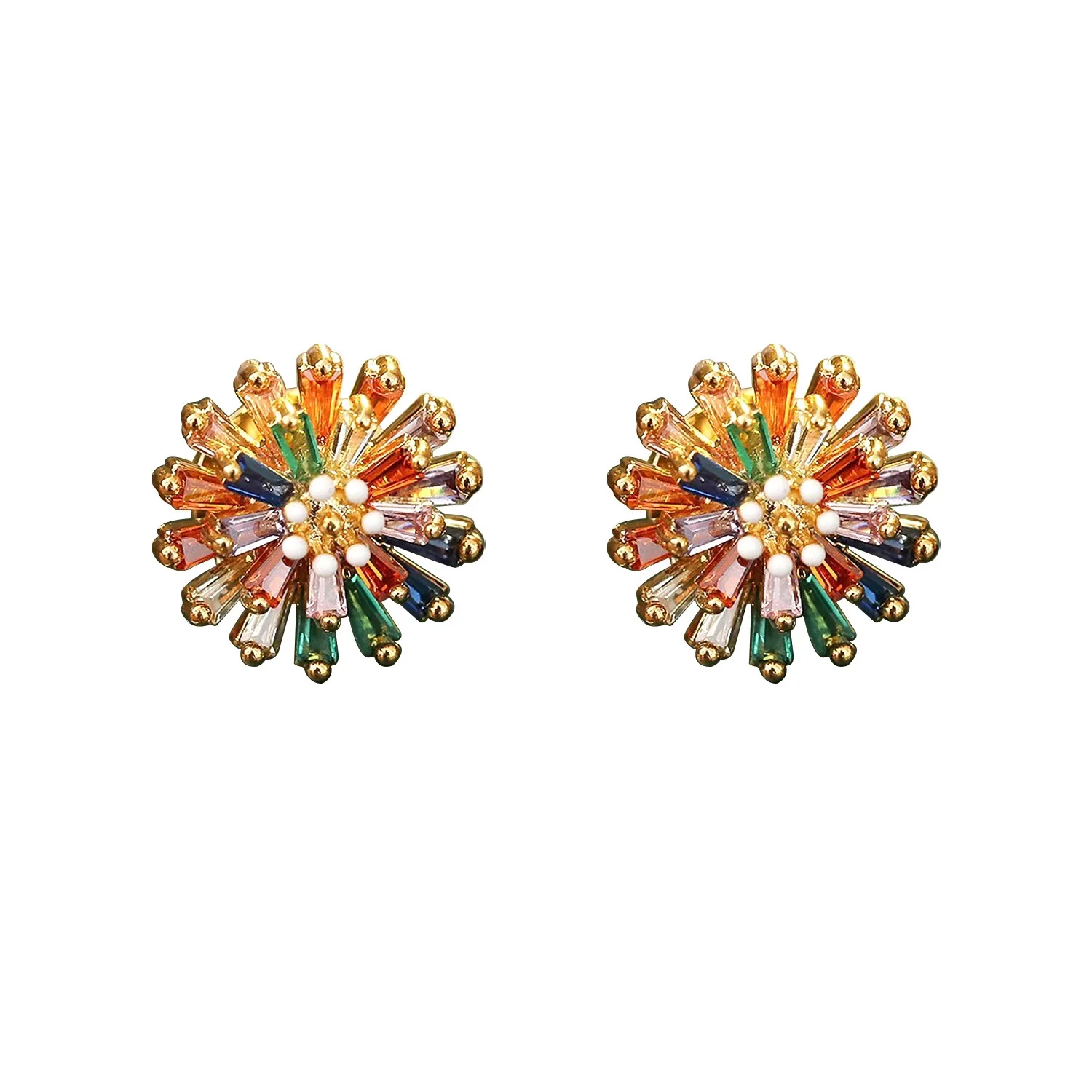 Copper Fashion Geometric And Flower Pattern Stud Earrings 18K Goldplated - Image 5