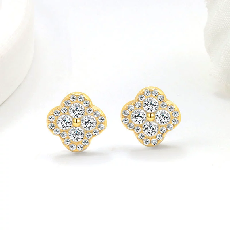 Copper Fourleaf Clover Light Luxury Niche Design Electroplated Jewelry Set For Women Earrings Necklace - Image 10