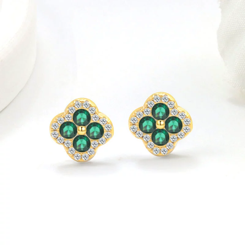 Copper Fourleaf Clover Light Luxury Niche Design Electroplated Jewelry Set For Women Earrings Necklace - Image 13
