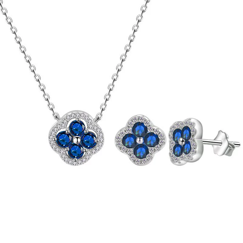 Copper Fourleaf Clover Light Luxury Niche Design Electroplated Jewelry Set For Women Earrings Necklace - Image 5