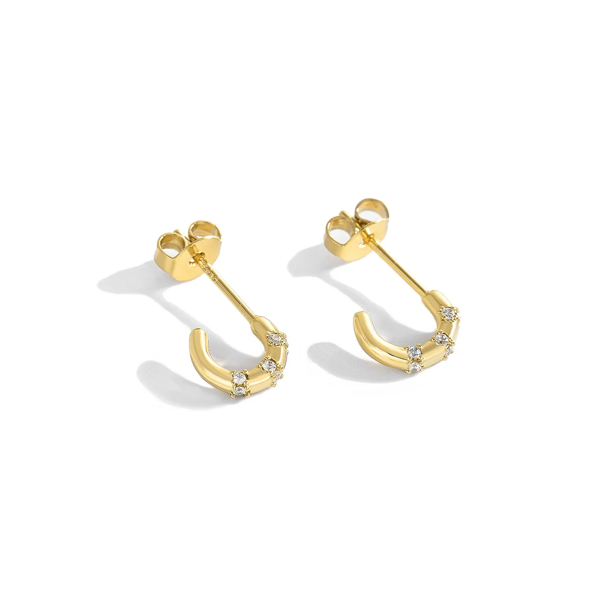 Copper Geometric Female Semiround Diamond Gold Plated Earrings - Image 5